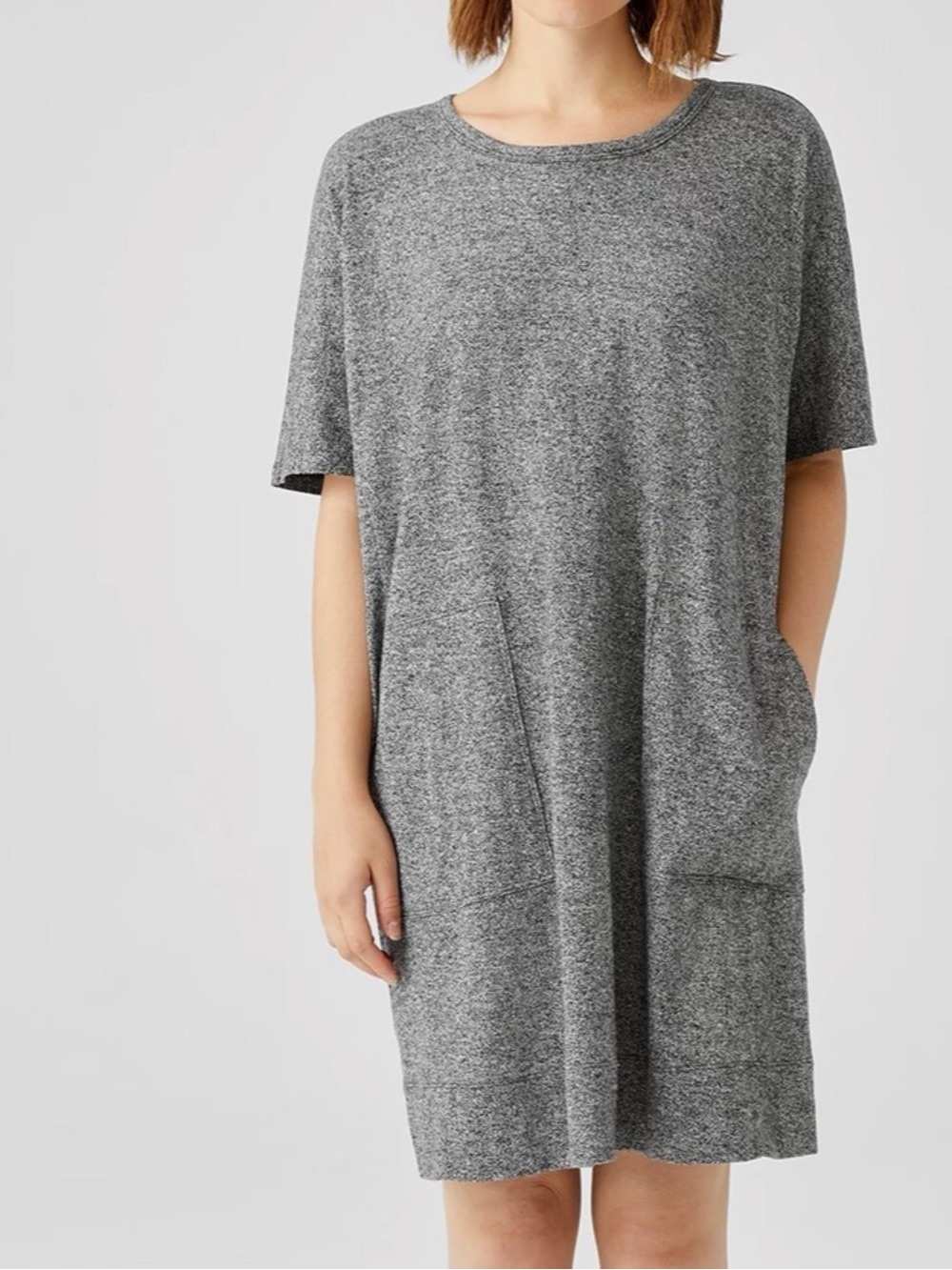 Eileen Fisher Gray Organic-cotton Mini Shirt Dress Tacked Cuffs Short Sleeves